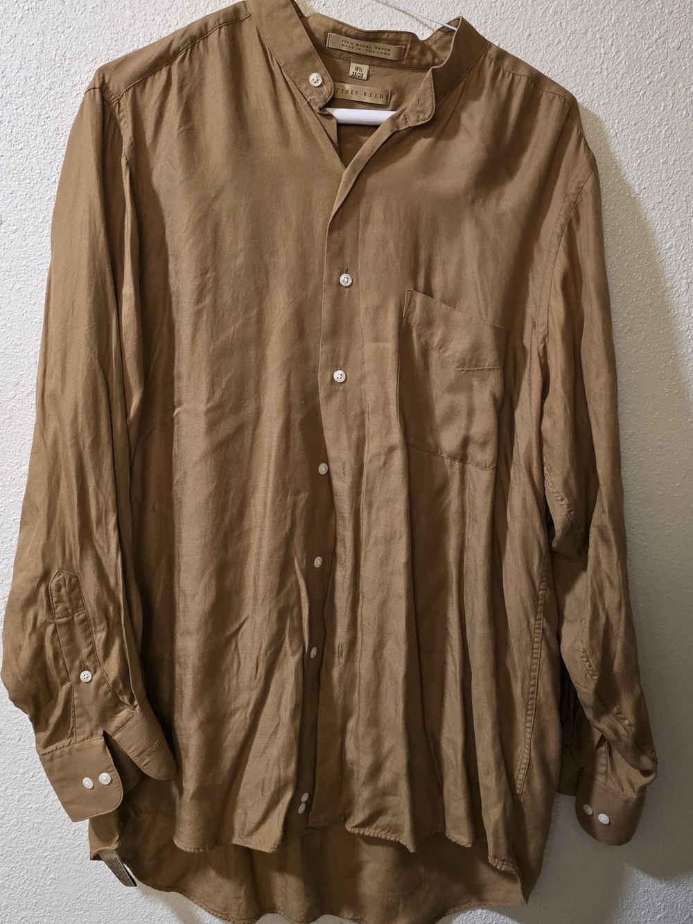 Geoffrey Beene Men's Tan Mandarin-Collar Button-Down Shirt